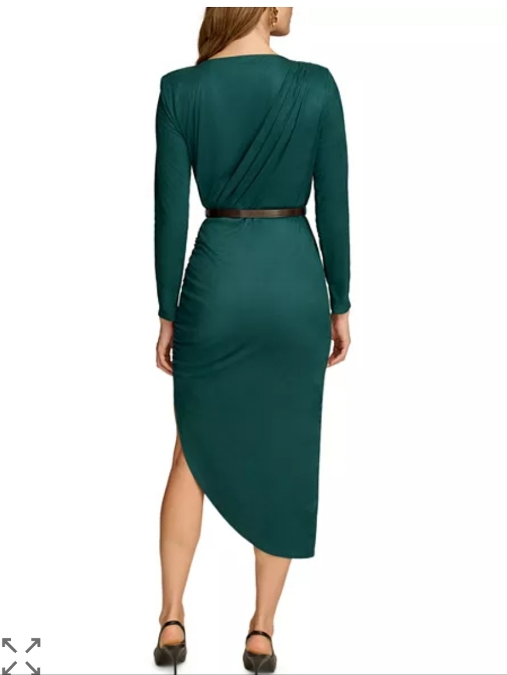 Donna Karan New York Teal Draped Dress Sz 16 Long Sleeve Belted Midi Sheath NWT - Picture 4 of 13